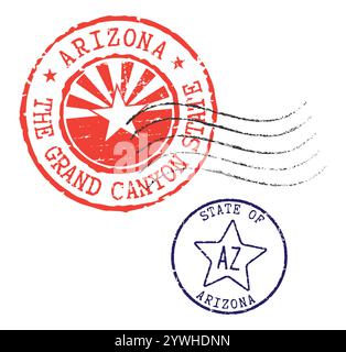 Postal rubber stamps STATE OF ARIZONA and AZ zip code abbreviation, along with the state symbol. Retro seals for letter envelopes, greeting cards.. Stock Vector