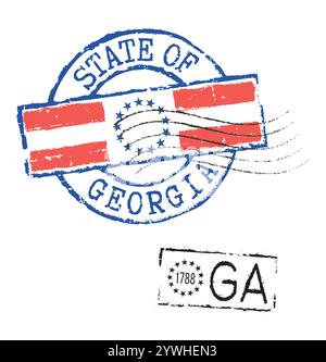 Postal rubber stamps STATE OF GEORGIA and GA zip code abbreviation, along with the state symbol. Retro seals for letter envelopes, greeting cards.. Stock Vector