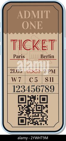 Electronic train ticket on your phone. Stock Vector