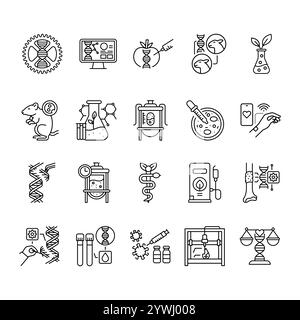 Biotechnology black line icon. Vector isolated element. Editable stroke. Stock Vector