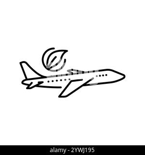 Biofuel airplane black line icon. Vector isolated element. Editable stroke. Stock Vector