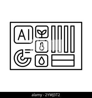 Agroanalytics black line icon. Smart agriculture. Vector isolated element. Editable stroke. Stock Vector