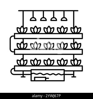 Vertical greenhouses black line icon. Smart agriculture. Vector isolated element. Editable stroke. Stock Vector