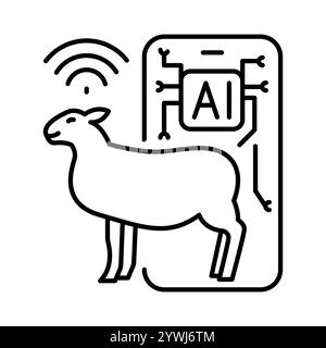 AI in Predictive Analysis black line icon. Vector isolated element. Editable stroke. Stock Vector