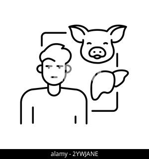 Xenotransplantation black line icons set. Vector isolated element. Editable stroke. Stock Vector
