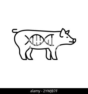 Genetically modified pig black line icon. Vector isolated element. Editable stroke. Stock Vector