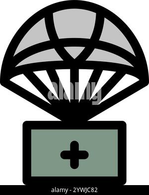 Military ressources drop on a parachute symbol - Military icon. Stock Vector