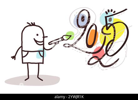 Hand drawn Cartoon Characters and New Year 2025 Celebration - artist Stock Vector