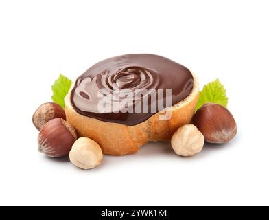 Toast with chocolate cream with hazelnuts on white backgrounds Stock Photo