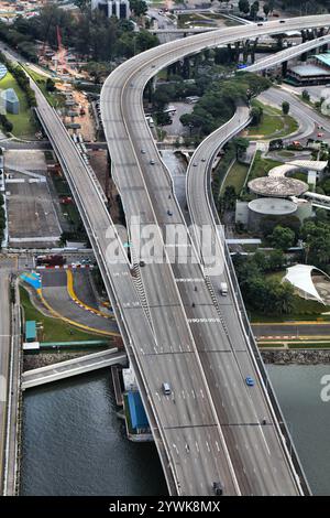 Road infrastructure of Singapore City. Transportation infrastructure - Benjamin Sheares Bridge, longest bridge in Singapore. Stock Photo