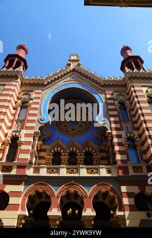 Jubilee Synagogue in Prague. Art nouveau architecture landmark in New Town (Nove Mesto) of Prague. It is also known as Jerusalem Synagogue. Stock Photo