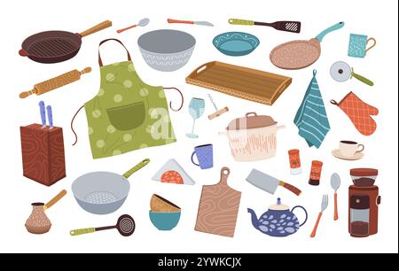 Kitchenware set. Utensils, kitchen tools. Vector. Stock Vector