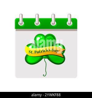 Calendar page for St.Patricks Day with Clover balloon for your postcard, sticker, design, print or invitation Stock Vector