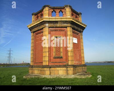 Historic pump house called locally a 'water tower', Walthamstow Wetlands, Lockwood reservoir. The Thames Water reservoir provides water for London Stock Photo