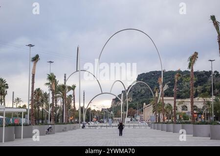 Onades, a large outdoor sculpture of waves, by Andreu Alfaro, in Barcelona,  Spain Stock Photo