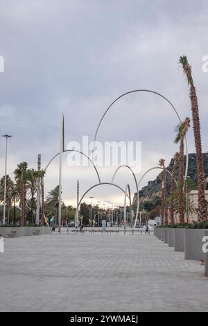 Onades, a large outdoor sculpture of waves, by Andreu Alfaro, in Barcelona,  Spain Stock Photo