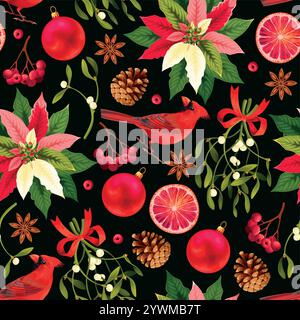 Seamless pattern with parts of winter plants Stock Vector