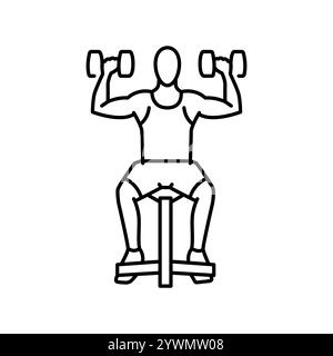 Seated Dumbbell Press line icon. Vector isolated element. Editable stroke. Stock Vector