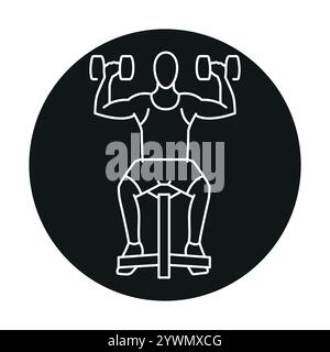 Seated Dumbbell Press line icon. Vector isolated element. Editable stroke. Stock Vector