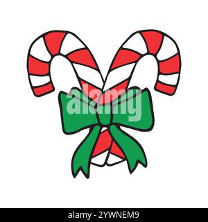 Vector hand drawn sketch doodle colored Christmas candies with bowtie isolated on white background Stock Vector