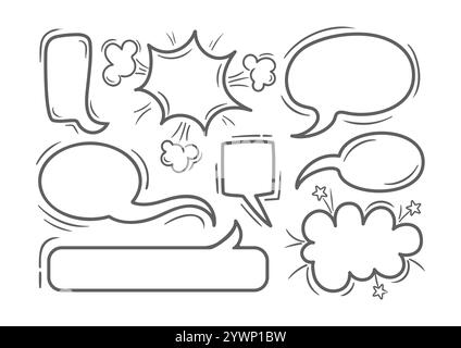 Retro empty comic bubbles and elements set with colorful halftone shadows. Vector illustration, vintage design, pop art style. Stock Vector