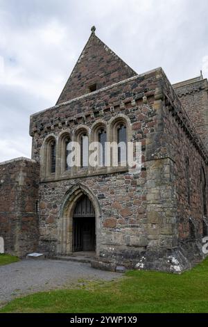 Iona Abbey and Nunnery. A Benedictine abbey, established 563 AD on the site of the monastery founded by St Columba. Stock Photo