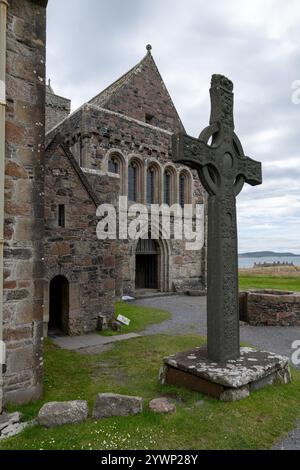 Iona Abbey and Nunnery. A Benedictine abbey, established 563 AD on the site of the monastery founded by St Columba. Stock Photo