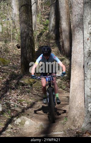 Tennessee National Mountain Bike Festival 2024 at Windrock Bike Park in Oliver Springs, Tennessee, USA. Stock Photo