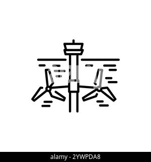 Tidal power station black line icon. Alternative energy source. Vector isolated element. Stock Vector