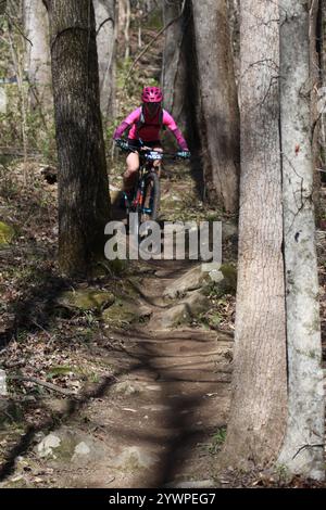 Tennessee National Mountain Bike Festival 2024 at Windrock Bike Park in Oliver Springs, Tennessee, USA. Stock Photo