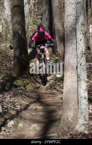 Tennessee National Mountain Bike Festival 2024 at Windrock Bike Park in Oliver Springs, Tennessee, USA. Stock Photo