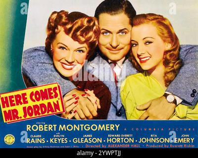 HERE COMES MR. JORDAN 1941 Columbia Pictures film with from left: Rita Johnson, Robert Montgomery, Evelyn Keyes Stock Photo