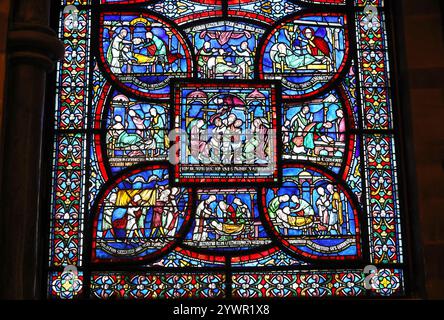 Stunning Miracle Windows depicting healing miracles attributed to St Thomas Becket, in Canterbury Cathedral, Kent, UK Stock Photo