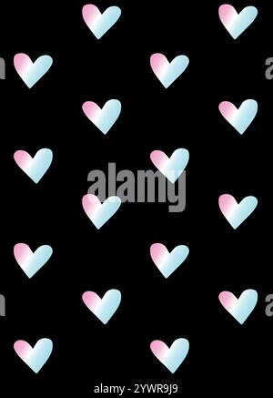 Vector seamless pattern of holographic hearts isolated on black background Stock Vector