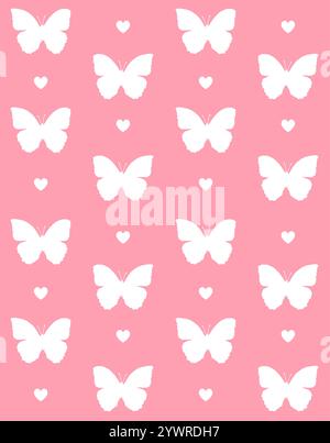 Pastel pink and white butterfly seamless repeat pattern background with ...