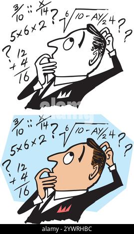 Figure Out Math Problem Cartoon Cartoon of Man or Businessman Thinking About Problem, Brain is Tapping ...