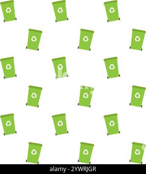 Vector seamless pattern of flat cartoon green Recycle Bin for Utilization of Garbage isolated on white background Stock Vector