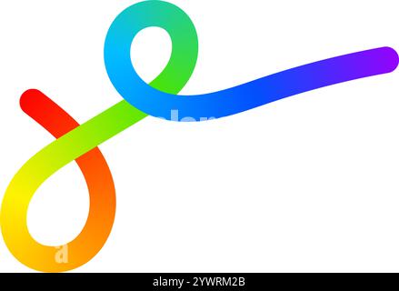 Rainbow colored curvy line with loops isolated on white background. Cool colorful squiggle in spline style. Doodle figure with gradient effect. Vector illustration. Stock Vector