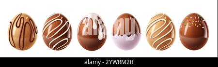 Easter eggs chocolate clipart set. Chocolate egg clip art with milk toppings and sprinkles sweet dessert for hunting graphic elements. Vector Stock Vector