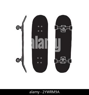 Vector hand drawn doodle sketch set of black skateboard isolated on white background Stock Vector