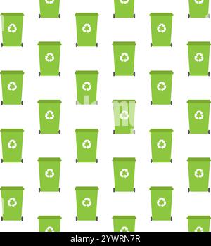 Vector seamless pattern of flat cartoon green Recycle Bin for Utilization of Garbage isolated on white background Stock Vector