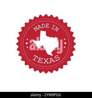 Vector flat round retro red logo with Texas map silhouette and made in Texas text isolated on white background Stock Vector