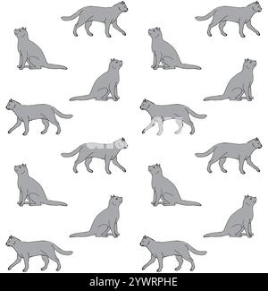 Vector seamless pattern of hand drawn doodle sketch gray British cat isolated on white background Stock Vector