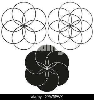 Abstract floral shapes. Black petal design. Geometric flower pattern. Vector illustration. Stock Vector