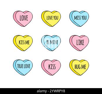 Heart shape love conversation candies set isolated on white. Vector ...