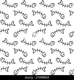 Vector seamless pattern of hand drawn doodle sketch fish skeleton isolated on white background Stock Vector