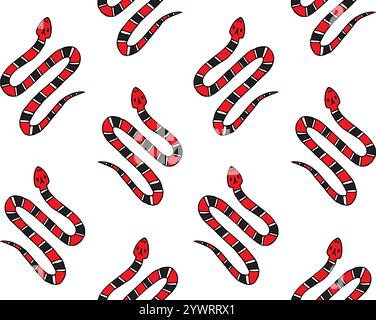 Vector seamless pattern of colored hand drawn doodle sketch coral aspid snake isolated on white background Stock Vector