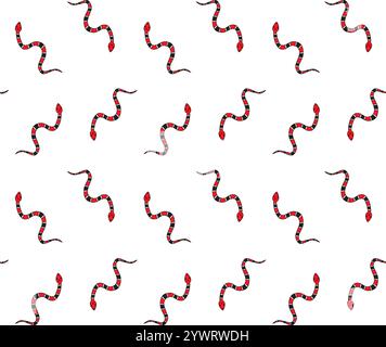 Vector seamless pattern of colored hand drawn doodle sketch coral aspid snake isolated on white background Stock Vector
