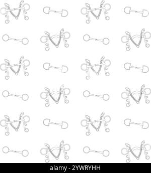 Vector equestrian seamless pattern of flat cartoon different horse bits isolated on white background Stock Vector