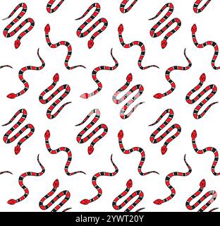 Vector seamless pattern of hand drawn colored doodle sketch snake isolated on white background Stock Vector